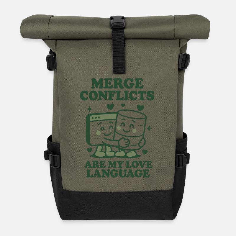 Les conflits de fusion sont mon langage d’amour | Git - Sac à dos roll top - olive/noir