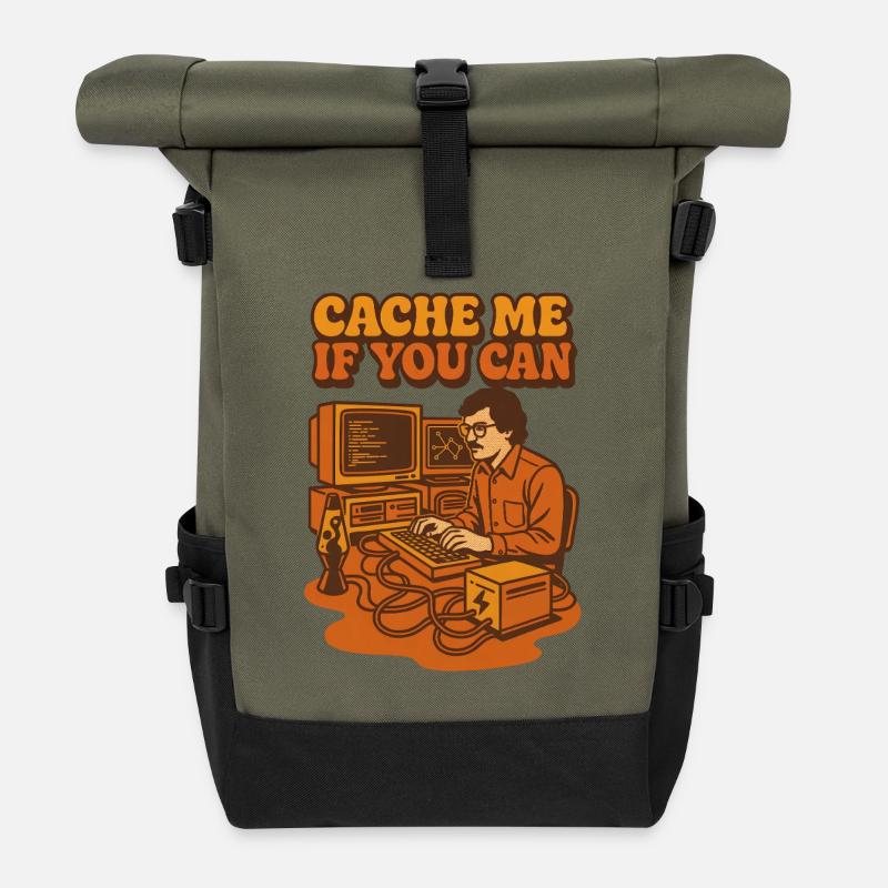 Cache mich, wenn du kannst | Coding Humor - Rolltop Rucksack - Olive/Schwarz