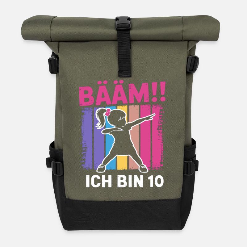 Bääm Ich bin 10 Dabbing Mädchen 10. Geburtstag - Rolltop Rucksack - Olive/Schwarz