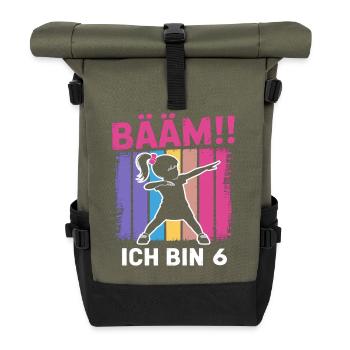 Bääm J’ai 6 ans de fille qui fait du dabbing, 6e anniversaire - Sac à dos roll top - olive/noir - Devant