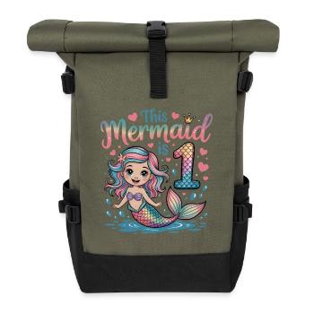 Mermaid 1st Birthday 1 Year - Roll Top Backpack - olive/black - Front