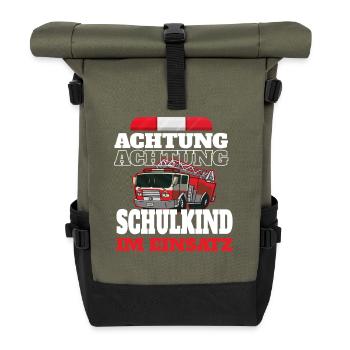 Attention schoolchild in action - Roll Top Backpack - olive/black - Front