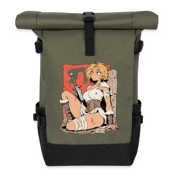 Guerrière blonde avec une épée dans le style manga - Sac à dos roll top - olive/noir - Devant