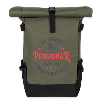 Rentenalter 2027 Liegestuhl Vintage Pensionär - Rolltop Rucksack - Olive/Schwarz - Vorne