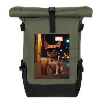 Chihuahua Night Shine with Sunglasses - Roll Top Backpack - olive/black - Front