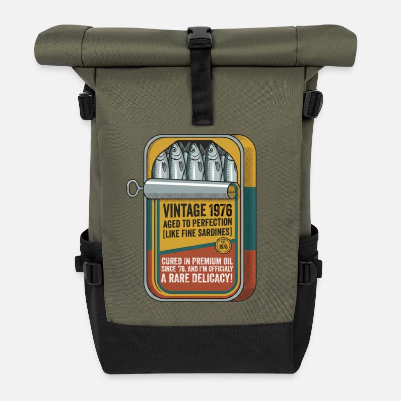 Vintage 1976 Sardinen Retro - Rolltop Rucksack - Olive/Schwarz