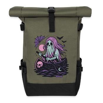 Geist im Boot mit Mond und Fledermaus - Rolltop Rucksack - Olive/Schwarz - Vorne