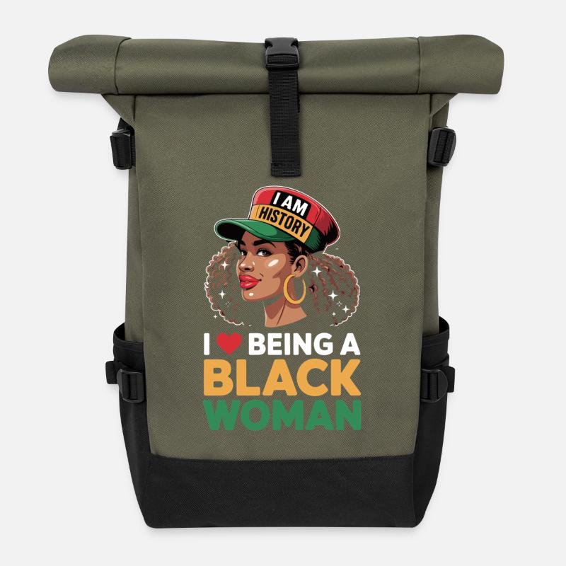 I Love Being A Black Woman Black History Month tee - Roll Top Backpack - olive/black