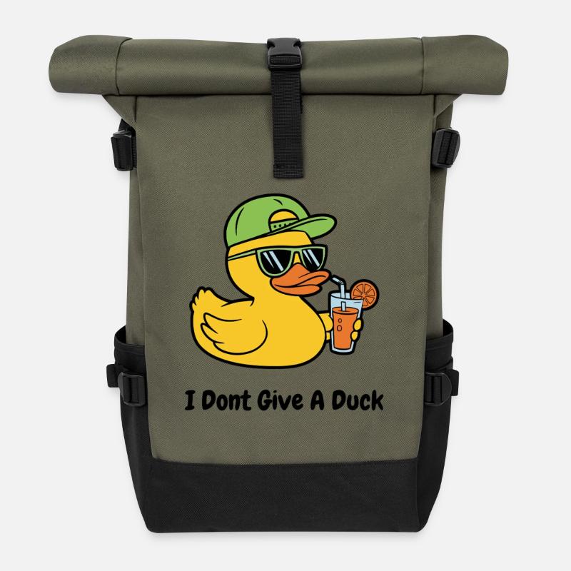 Zero Ducks Given – Cool Duck Funny Shirt - Rolltop Rucksack - Olive/Schwarz