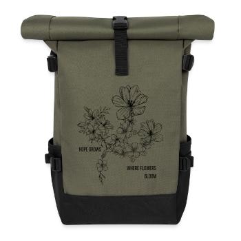 Where Flowers Bloom, Hope Grows – Floral Aesthetic - Roll Top Backpack - olive/black - Front