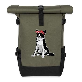 Border Collie Red Bandana Cute Dog Portrait - Roll Top Backpack - olive/black - Front