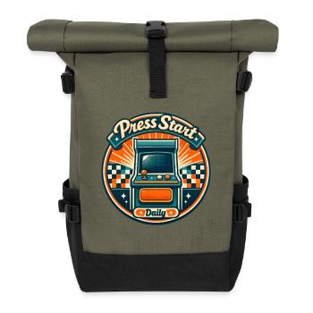 Start drücken | Arcade Retro Daily Grind - Rolltop Rucksack - Olive/Schwarz - Vorne