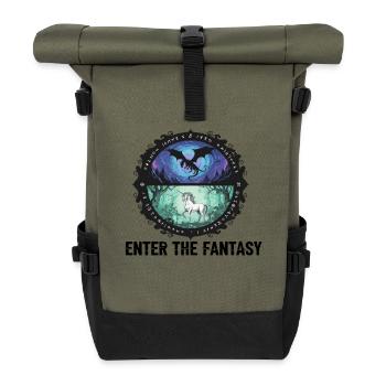 Dragon Unicorn Fantasy Magic - Roll Top Backpack - olive/black - Front