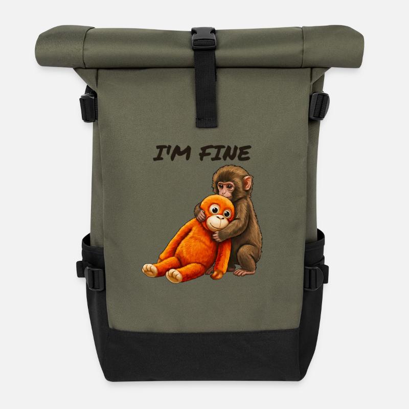 Baby Monkey Punch Meme - Rolltop Rucksack - Olive/Schwarz