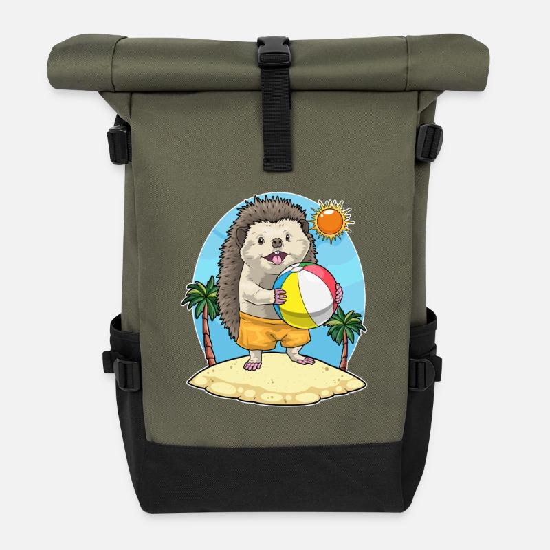 Igel Strand Wasserball Sommer - Rolltop Rucksack - Olive/Schwarz