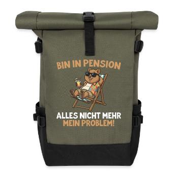 Pensioner Chilled quokka in a deck chair - Roll Top Backpack - olive/black - Front