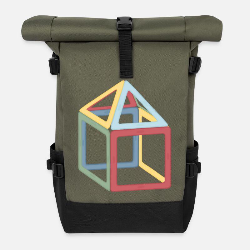 Colorful Cube Block Composition - Roll Top Backpack - olive/black