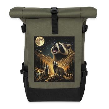 Waschbär Mond Heulen Wildlife Raccoon - Rolltop Rucksack - Olive/Schwarz - Vorne