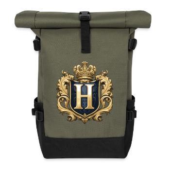 H Buchstabe Name Krone - Rolltop Rucksack - Olive/Schwarz - Vorne