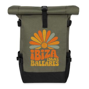 Ibiza Insel Balearen Sonnenlogo - Rolltop Rucksack - Olive/Schwarz - Vorne