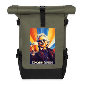 Retro composer with beer glass - Roll Top Backpack - olive/black - Front