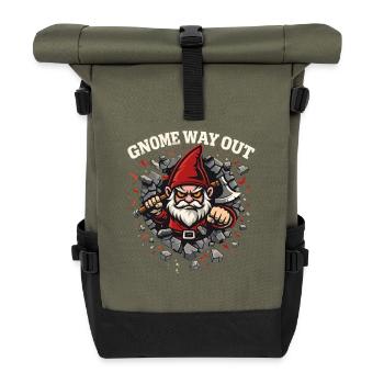 Böser Gnom, Dunkler Gnom, Goth-gnom, Lustiger Gnom - Rolltop Rucksack - Olive/Schwarz - Vorne