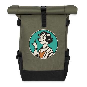 Retro Sass: Vintage Pinup Middle Finger - Roll Top Backpack - olive/black - Front