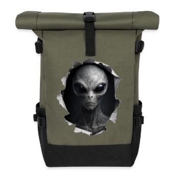 Alien Looking Out Of Shirt - Rolltop Rucksack - Olive/Schwarz - Vorne