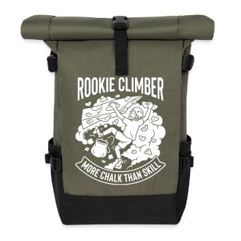 Rookie Kletterer Mehr Chalk Als Können - Rolltop Rucksack - Olive/Schwarz - Vorne