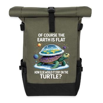 Schildkröte Flat-Earth Spruch - Rolltop Rucksack - Olive/Schwarz - Vorne