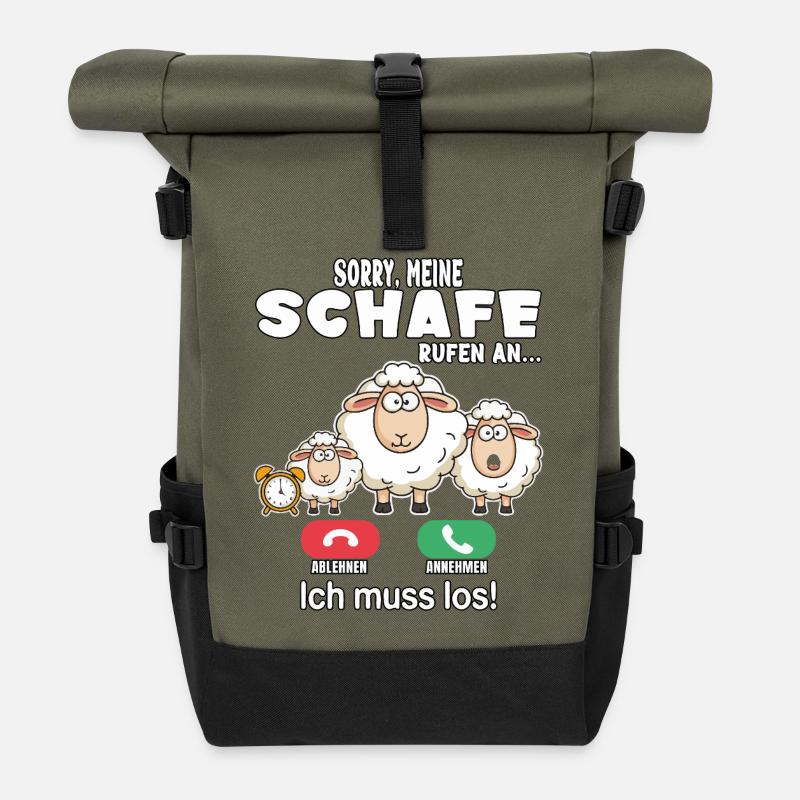 Désolé, mes moutons appellent - Sac à dos roll top - olive/noir