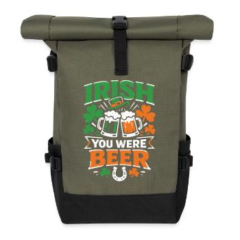 Irish You Were Beer | St Patrick's Day Wortspiel - Rolltop Rucksack - Olive/Schwarz - Vorne