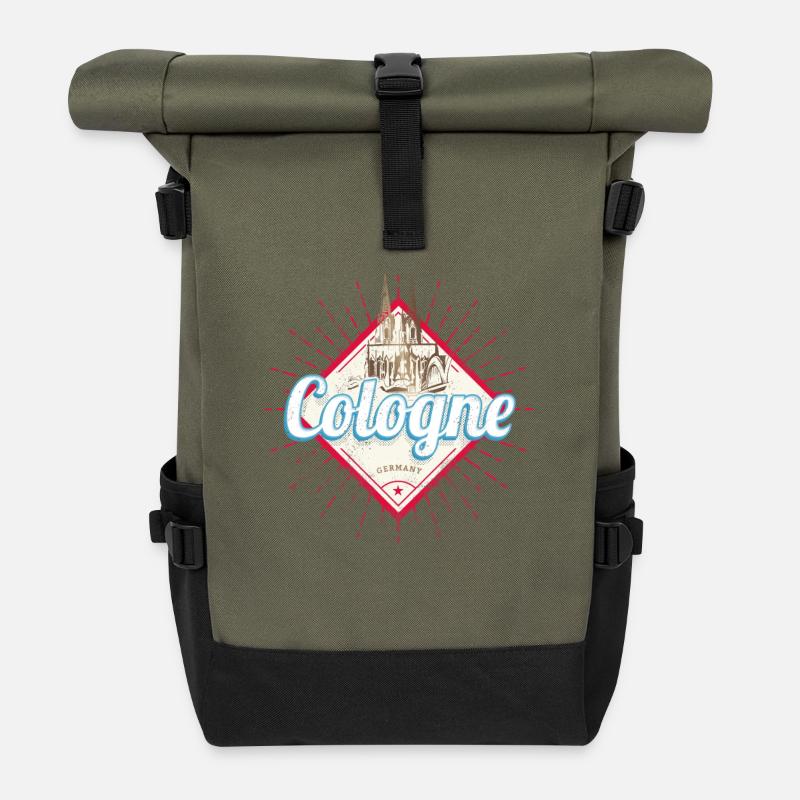Cologne City Germany Retro Cathedral Vintage Souvenir - Roll Top Backpack - olive/black