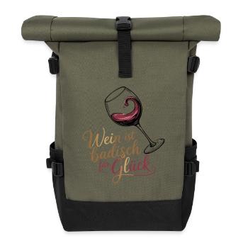 Wine is Baden for happiness Baden wine saying - Roll Top Backpack - olive/black - Front