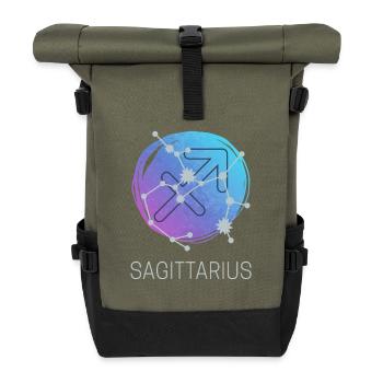 Schütze Sagittarius Sternzeichen Astrologie Design - Rolltop Rucksack - Olive/Schwarz - Vorne