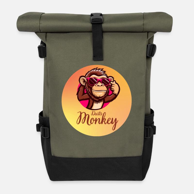 Darts Monkey Glasses Motif - Roll Top Backpack - olive/black