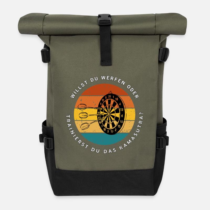 Retro-Sonnenuntergang Darts - Rolltop Rucksack - Olive/Schwarz