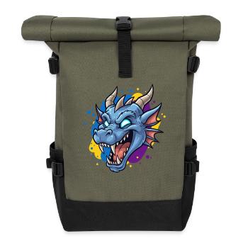 Blauer Drachenkopf Neon-Splash - Rolltop Rucksack - Olive/Schwarz - Vorne