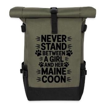 Maine Coon Sprüche Lustiges Maine Coon Geschenk - Rolltop Rucksack - Olive/Schwarz - Vorne