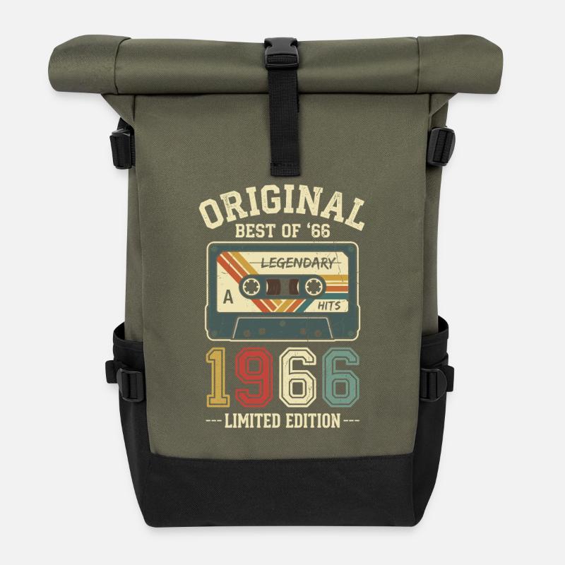 Original 1966 Retro Cassette Tape 60th Birthday - Roll Top Backpack - olive/black