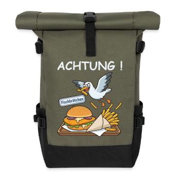 Fischbrötchen Burger Nordsee Humor - Rolltop Rucksack - Olive/Schwarz - Vorne