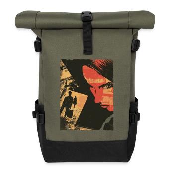 Noir-Collage-Porträt - Rolltop Rucksack - Olive/Schwarz - Vorne