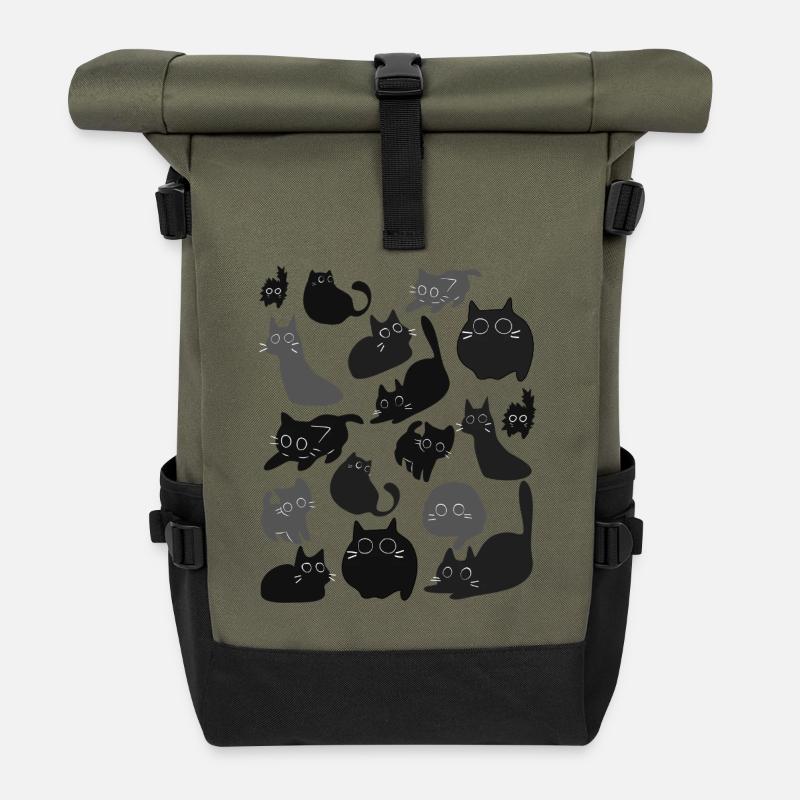 Mitternachtskatzen-Montage - Rolltop Rucksack - Olive/Schwarz