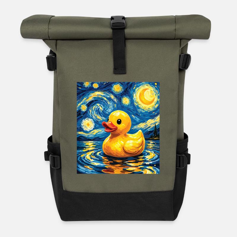 Sternennacht Gummienten-Kunst-Enten-Liebhaber - Rolltop Rucksack - Olive/Schwarz