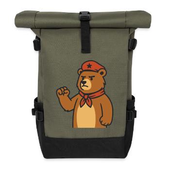 Ours éveillé avec une écharpe rouge - Sac à dos roll top - olive/noir - Devant