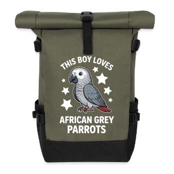 Graupapagei Sprüche Lustiges Graupapagei Geschenk  - Rolltop Rucksack - Olive/Schwarz - Vorne