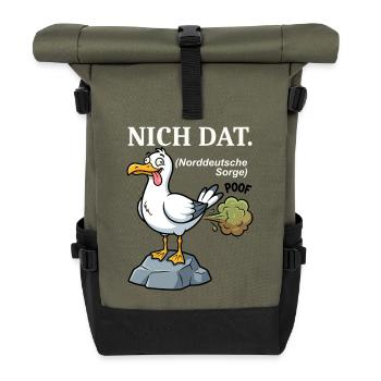 Norddeutscher Humor Spruch: Nich dat - Rolltop Rucksack - Olive/Schwarz - Vorne