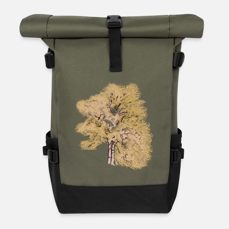 Conifer Natural Tree Art Painting - Roll Top Backpack - olive/black