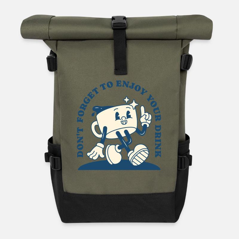 Don't Forget Your Drink – Retro Coffee - Roll Top Backpack - olive/black