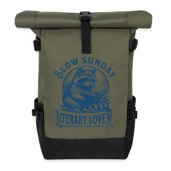Slow Sunday Raccoon – Literarischer Liebhaber - Rolltop Rucksack - Olive/Schwarz - Vorne